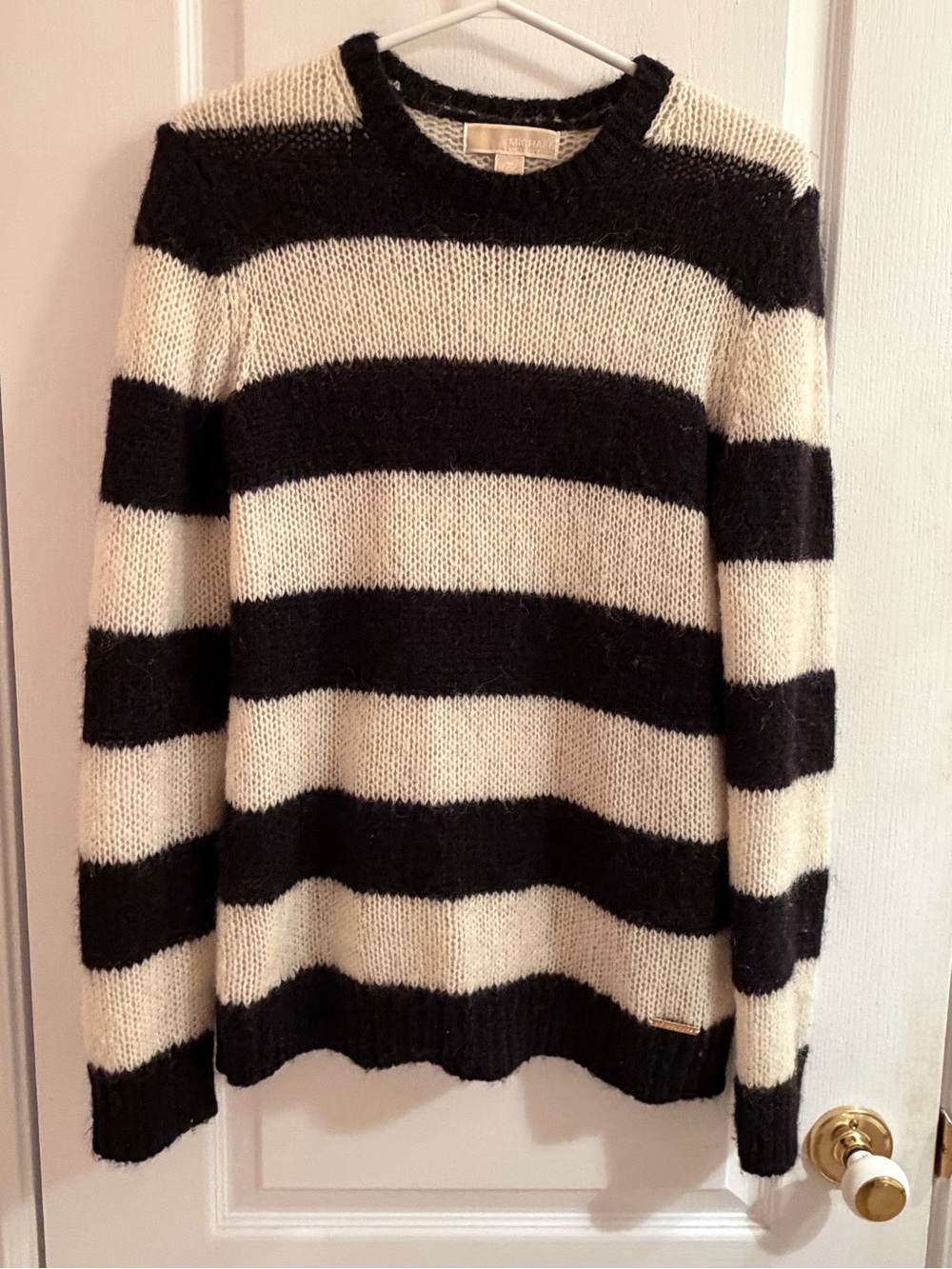 Michael Kors Black and Cream Knit Sweater - Logo Tag Detail Size M BNWT
